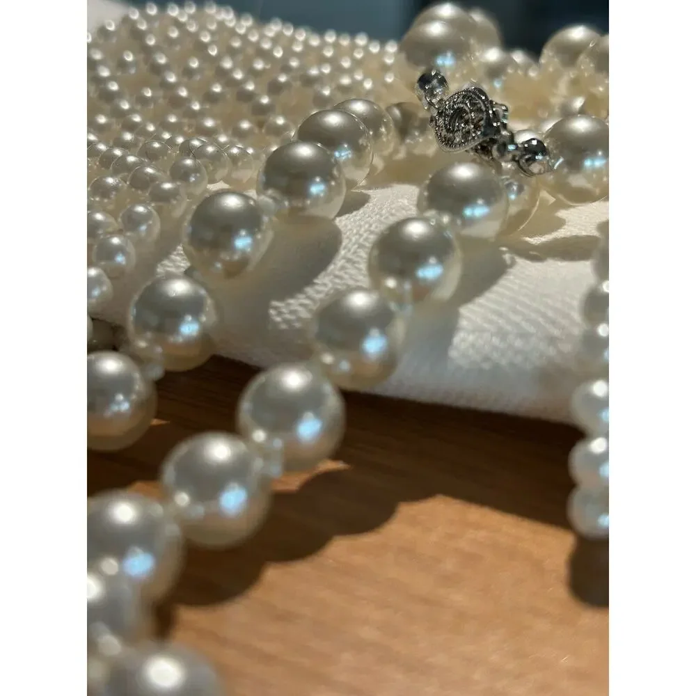 Vntg Lot‎ Faux 2 Pearl Lattice Stretch Bracelets Wide + Strand Knotted Necklace